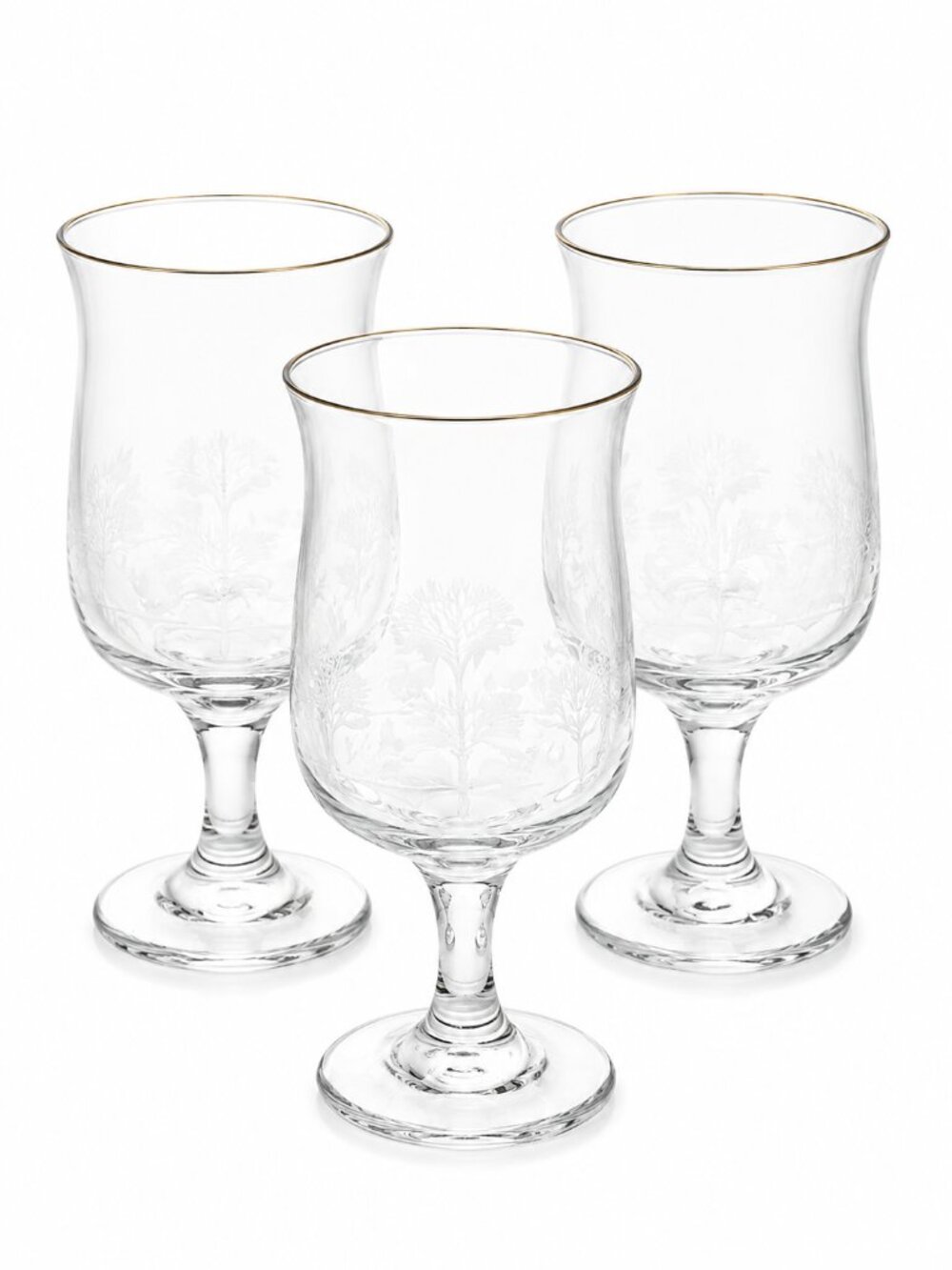 Vintage Libbey Winter Wonderland Wine Glasses with Gold Rim - Set of 3
